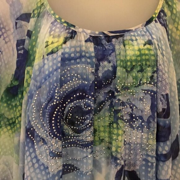 JM Collection xl top floral embellished lined with tank sheer overlay boho - Picture 4 of 7